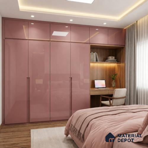 Solid Colors Look LM 01731 Rose Wood Rosewood Pink 8 ft x 4 ft High Gloss Finish Decorative Laminate - 1 mm | Suitable for Living Room, Kitchen, Office