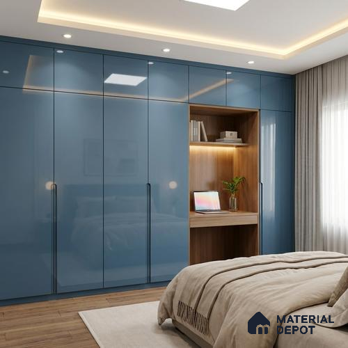 Solid Colors Look LM 01732 Morning Blue 8 ft x 4 ft High Gloss Finish Decorative Laminate - 1 mm | Suitable for Living Room, Kitchen, Office