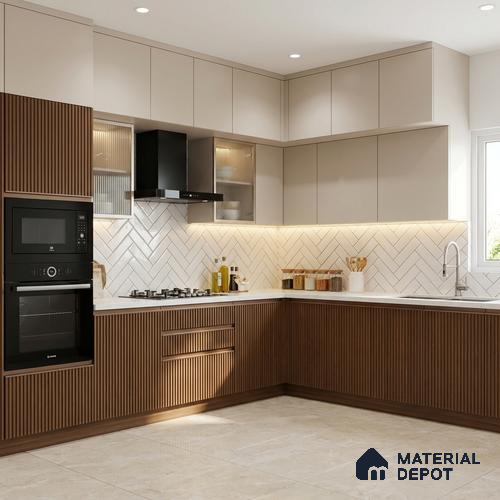 Wooden Look LM 02782 Teakasa 8 ft x 4 ft Louvers Finish Decorative Laminate - 1 mm | Suitable for TV Unit, Wardrobe, Kitchen Cabinets
