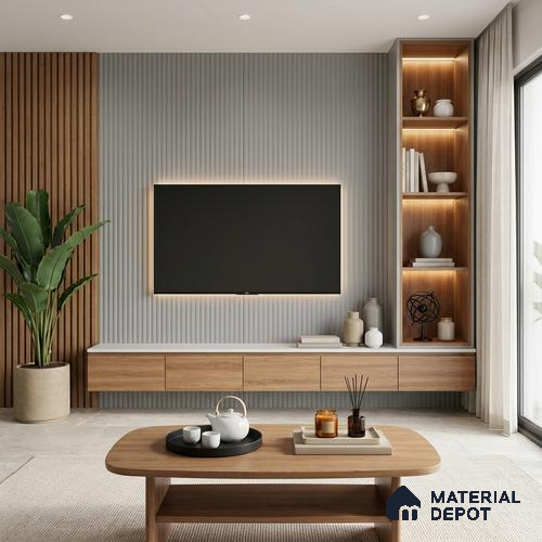 Grey Marble Look LM 02791 Light Grey 8 ft x 4 ft Flute Finish Decorative Laminate - 1 mm | Suitable for TV Unit, Wardrobe, Kitchen Cabinets
