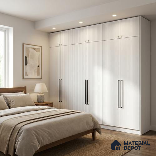White Marble Look LM 02793 Frosty White 8 ft x 4 ft Flute Finish Decorative Laminate - 1 mm | Suitable for TV Unit, Wardrobe, Kitchen Cabinets