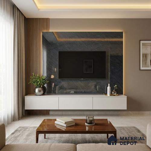 Black Marble Look LM 02796 Calatorano Marble 8 ft x 4 ft Mirror Glossy Finish Decorative Laminate - 1 mm | Suitable for TV Unit, Wardrobe, Kitchen Cabinets