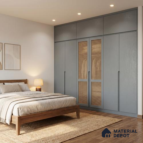 Steel Grey Fluted Solid Color Look LM 02841 Steel 8 ft x 4 ft Bamboo Channel Finish Decorative Laminate - 1 mm | Suitable for TV Unit, Wardrobe, Kitchen Cabinets