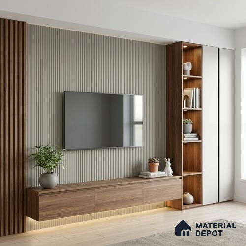 Wooden Look LM 02842 Light 8 ft x 4 ft Bamboo Channel Finish Decorative Laminate - 1 mm | Suitable for TV Unit, Wardrobe, Kitchen Cabinets