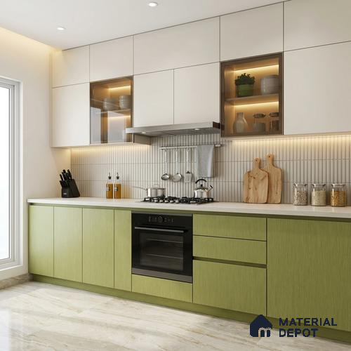 Green Metallic Look LM 02946 Glden 8 ft x 4 ft Foil Finish Decorative Laminate - 1 mm | Suitable for TV Unit, Wardrobe, Kitchen Cabinets
