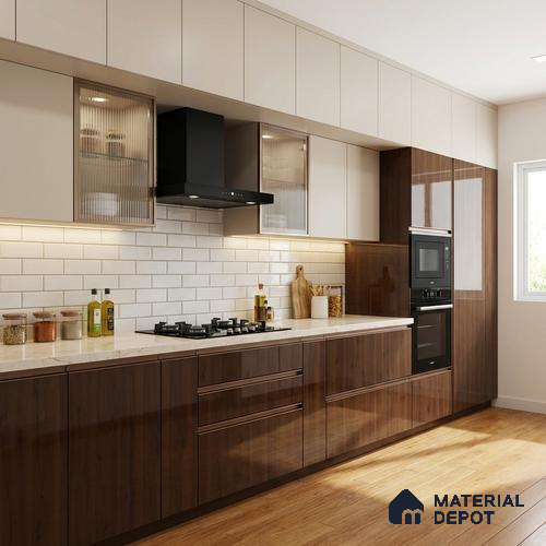 Wooden Look LM 02952 Dare Walnut 8 ft x 4 ft High Gloss Finish Decorative Laminate - 1 mm | Suitable for TV Unit, Wardrobe, Kitchen Cabinets