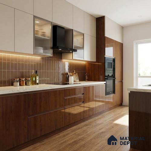 Wooden Look LM 02955 Balsar Cherry 8 ft x 4 ft High Gloss Finish Decorative Laminate - 1 mm | Suitable for TV Unit, Wardrobe, Kitchen Cabinets