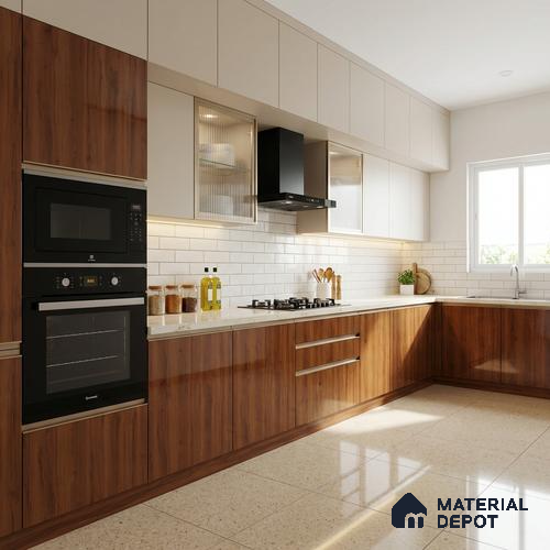 Wooden Look LM 02956 Cinnamon 8 ft x 4 ft High Gloss Finish Decorative Laminate - 1 mm | Suitable for TV Unit, Wardrobe, Kitchen Cabinets
