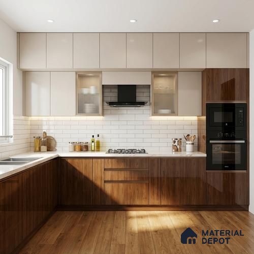 Wooden Look LM 02959 Amber Wooden 8 ft x 4 ft High Gloss Finish Decorative Laminate - 1 mm | Suitable for TV Unit, Wardrobe, Kitchen Cabinets