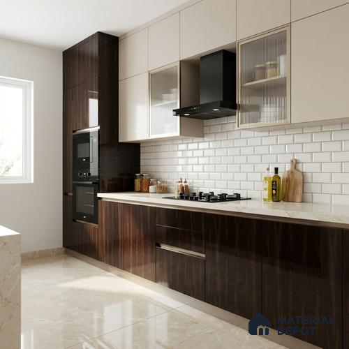 Wooden Look LM 02963 Santana Black 8 ft x 4 ft High Gloss Finish Decorative Laminate - 1 mm | Suitable for TV Unit, Wardrobe, Kitchen Cabinets