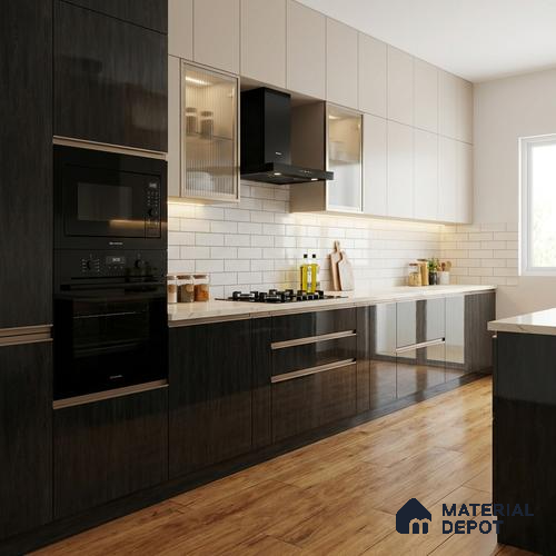 Wooden Look LM 02964 Carved Charcoal 8 ft x 4 ft High Gloss Finish Decorative Laminate - 1 mm | Suitable for TV Unit, Wardrobe, Kitchen Cabinets