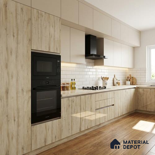 Wooden Look LM 02965 Cuned Oak Light 8 ft x 4 ft High Gloss Finish Decorative Laminate - 1 mm | Suitable for TV Unit, Wardrobe, Kitchen Cabinets