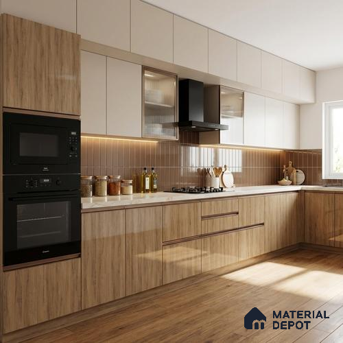 Wooden Look LM 02969 Village Oak 8 ft x 4 ft High Gloss Finish Decorative Laminate - 1 mm | Suitable for TV Unit, Wardrobe, Kitchen Cabinets