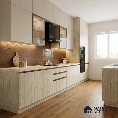 Wooden Look LM 03017 Cuneo Oak Light 8 ft x 4 ft Suede Finish Decorative Laminate - 1 mm | Suitable for TV Unit, Wardrobe, Kitchen Cabinets