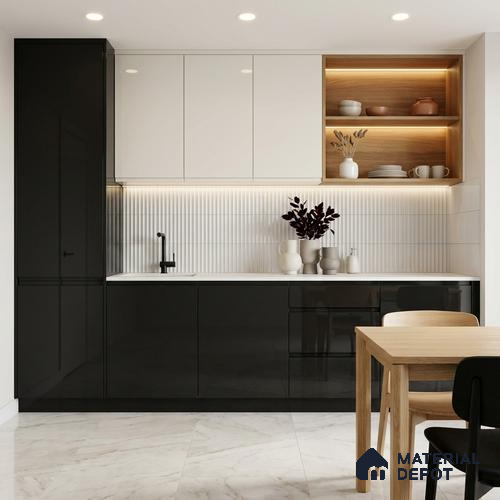 Black Solid Colors Look LM 03037 Natural Black 8 ft x 4 ft Extra Glossy Finish Decorative Laminate - 1 mm | Suitable for Living Room, Kitchen, Office