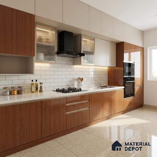 Wooden Look LM 03876 Autumn Mahogany 8 ft x 4 ft High Gloss Finish Decorative Laminate - 1 mm | Suitable for TV Unit, Wardrobe, Kitchen Cabinets