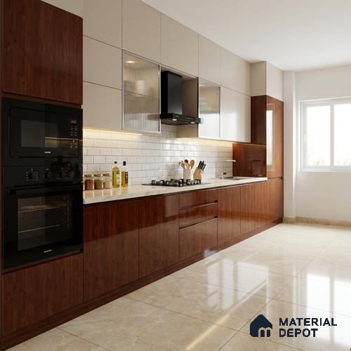 Wooden Look LM 03877 Inca Maple 8 ft x 4 ft High Gloss Finish Decorative Laminate - 1 mm | Suitable for TV Unit, Wardrobe, Kitchen Cabinets