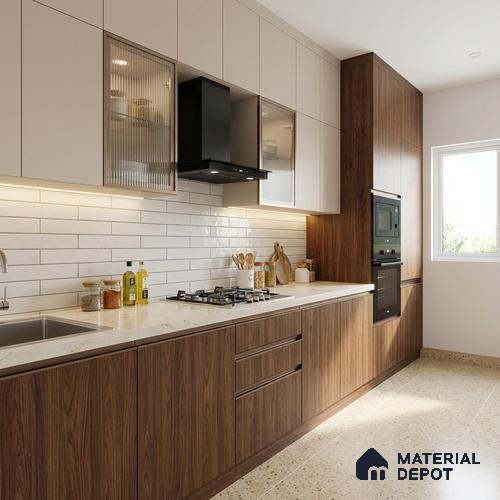 Wooden Look LM 03952 Mordern Walnut 8 ft x 4 ft Suede Finish Decorative Laminate - 1 mm | Suitable for TV Unit, Wardrobe, Kitchen Cabinets