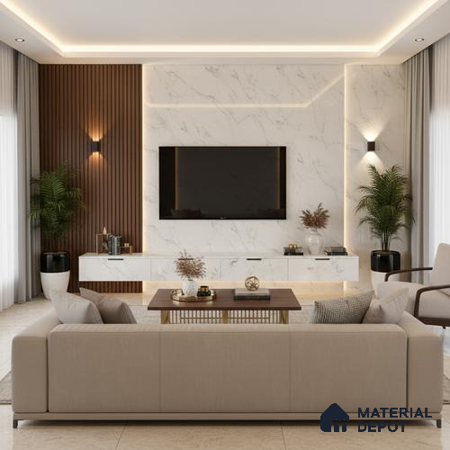 White Marble Look LM 10894 8 ft x 4 ft Glossy Finish Decorative Laminate - 1 mm | Suitable for TV Unit, Wardrobe, Kitchen Cabinets