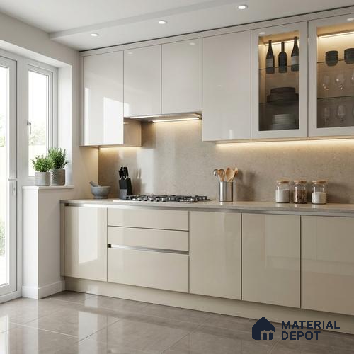 Light Cream Solid Colors Look LM 11972 8 ft x 4 ft High Gloss Finish Decorative Laminate - 1 mm | Suitable for Living Room, Kitchen, Office