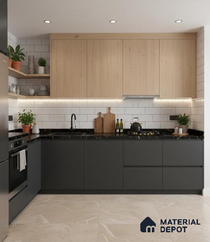 Grey Solid Colors look Ferrero 1E206 SMT Deep Steel Grey 8 ft x 4 ft Satin Matt Finish Decorative Laminate - 1 mm | Suitable for Living Room, Kitchen, Office | Matching Rehau Edgeband Code - (75733)