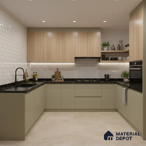 Cream Solid Colors look Ferrero 1E246 SMT Warm Oatmeal 8 ft x 4 ft Satin Matt Finish Decorative Laminate - 1 mm | Suitable for Living Room, Kitchen, Office | Matching Rehau Edgeband Code - (75649)