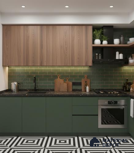 Green Solid Colors look Ferrero 1E194 SMT Ash Green 8 ft x 4 ft Satin Matt Finish Decorative Laminate - 1 mm | Suitable for Living Room, Kitchen, Office | Matching Prism Edgeband Code - (10115)