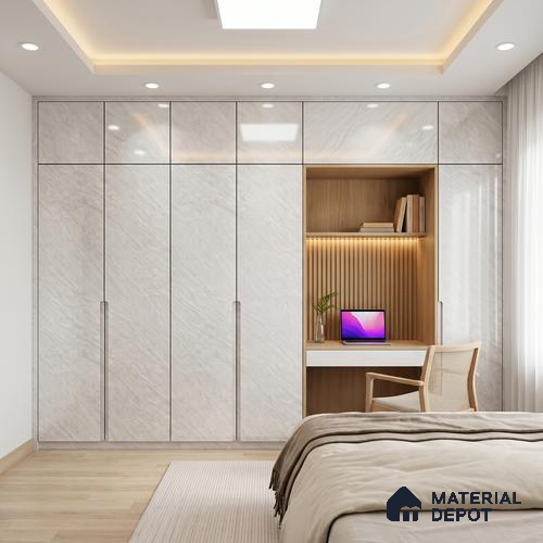 Marble Look LM 19201 Volkas Marble 8 ft x 4 ft Glossy Finish Decorative Laminate - 1 mm | Suitable for TV Unit, Wardrobe, Kitchen Cabinets