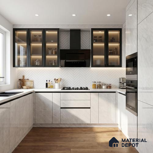 Marble Look LM 19201 Volkas Marble 8 ft x 4 ft Glossy Finish Decorative Laminate - 1 mm | Suitable for TV Unit, Wardrobe, Kitchen Cabinets