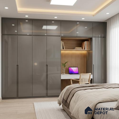 Solid Colors Look LM 19216 Stone Grey 8 ft x 4 ft Glossy Finish Decorative Laminate - 1 mm | Suitable for Living Room, Kitchen, Office