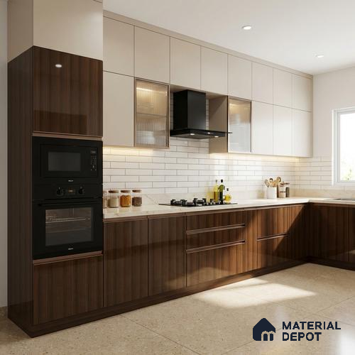 Wooden Look LM 19347 Wales Walnut 8 ft x 4 ft Glossy Finish Decorative Laminate - 1 mm | Suitable for TV Unit, Wardrobe, Kitchen Cabinets