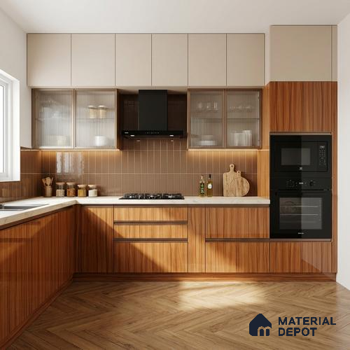 Wooden Look LM 19349 Waterloo Walnut 8 ft x 4 ft Glossy Finish Decorative Laminate - 1 mm | Suitable for TV Unit, Wardrobe, Kitchen Cabinets