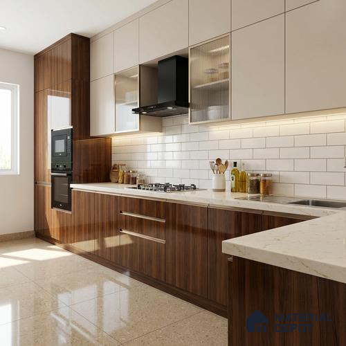 Wooden Look LM 19356 Wattle Juglans 8 ft x 4 ft Glossy Finish Decorative Laminate - 1 mm | Suitable for TV Unit, Wardrobe, Kitchen Cabinets