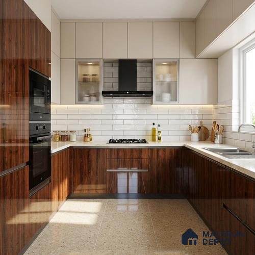 Wooden Look LM 19358 Caen Chestnut 8 ft x 4 ft Glossy Finish Decorative Laminate - 1 mm | Suitable for TV Unit, Wardrobe, Kitchen Cabinets