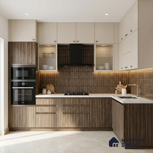 Wooden Look LM 19397 Walnut Lumber 8 ft x 4 ft Suede Finish Decorative Laminate - 1 mm | Suitable for TV Unit, Wardrobe, Kitchen Cabinets