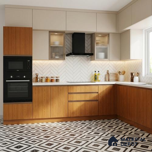Wooden Look LM 19402 Nayana Teak 8 ft x 4 ft Suede Finish Decorative Laminate - 1 mm | Suitable for TV Unit, Wardrobe, Kitchen Cabinets