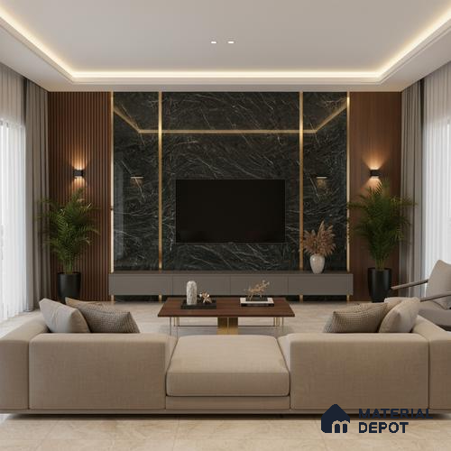 LM 19459 B Dark Dutch Marble High Gloss Finish 8 ft x 4 ft Decorative Laminate - 1 mm | Suitable for TV Unit, Wardrobe, Kitchen Cabinets