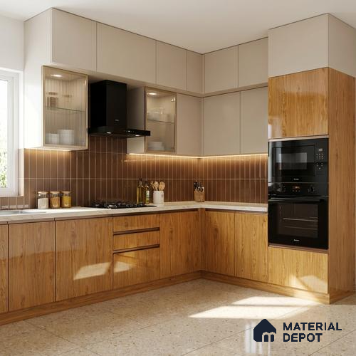 Wooden Look LM 19488 D Metallic Teak Wood High Gloss Finish 8 ft x 4 ft Decorative Laminate - 1 mm | Suitable for TV Unit, Wardrobe, Kitchen Cabinets