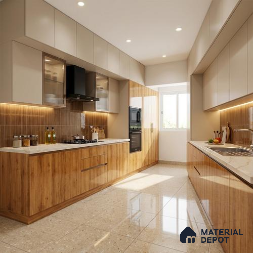 Wooden Look LM 19495 E Modern Oak Wood High Gloss Finish 8 ft x 4 ft Decorative Laminate - 1 mm | Suitable for TV Unit, Wardrobe, Kitchen Cabinets