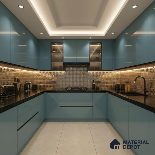 Steel Blue Solid Colors look LM 20147 8 ft x 4 ft High Gloss Finish 6H anti-scratch Acrylic Laminate - 1.5 mm | Suitable for Living Room, Kitchen, Office