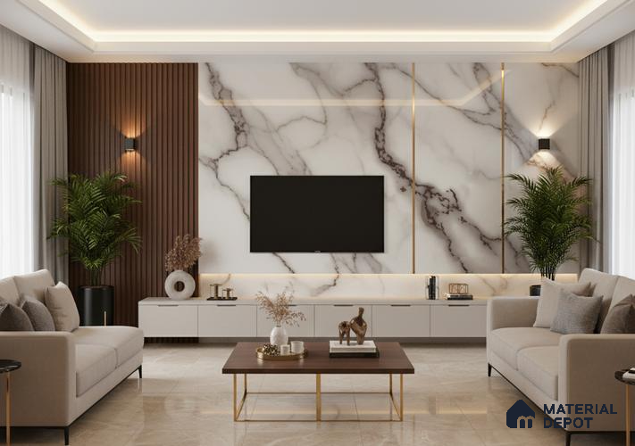 Beige Marble look LM 20846 8 ft x 4 ft High Gloss Finish 6H anti-scratch Acrylic Laminate - 1.5 mm
