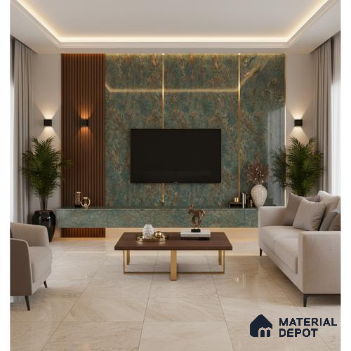Brown Marble Look LM 20992 8 ft x 4 ft High Gloss Finish Decorative Laminate - 1 mm | Suitable for TV Unit, Wardrobe, Kitchen Cabinets