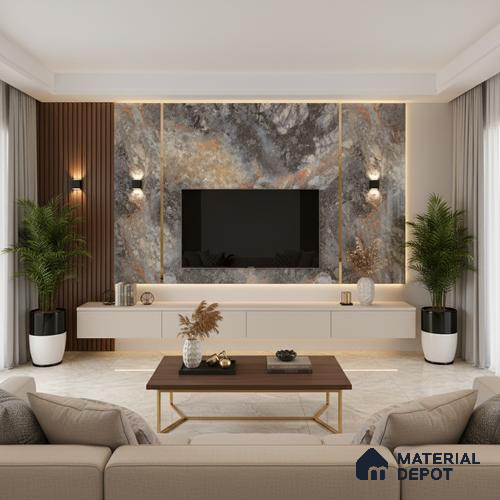 Marble Look LM 21112 C Volcanic Burst Marble High Gloss Finish 8 ft x 4 ft Decorative Laminate - 1 mm | Suitable for TV Unit, Wardrobe, Kitchen Cabinets