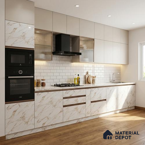 LM 21115 B Auresta White Wooden High Gloss Finish 8 ft x 4 ft Decorative Laminate - 1 mm | Suitable for TV Unit, Wardrobe, Kitchen Cabinets