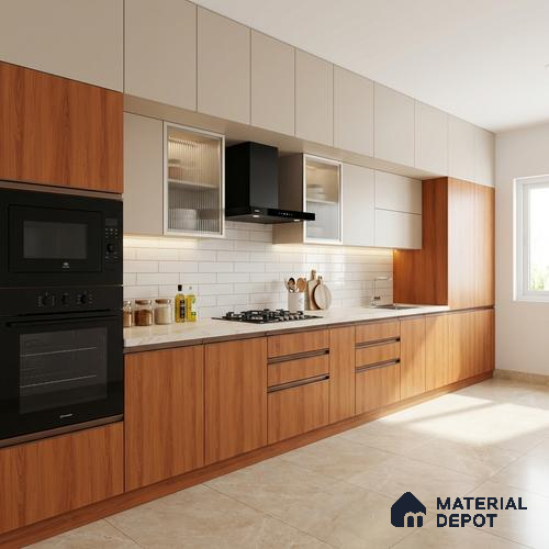 Wooden Look LM 21117 Saffron Wood Vertical Touch Texture Finish 8 ft x 4 ft Decorative Laminate - 1 mm | Suitable for TV Unit, Wardrobe, Kitchen Cabinets