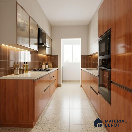 Wooden Look LM 21117 B Saffron Wood Wooden High Gloss Finish 8 ft x 4 ft Decorative Laminate - 1 mm | Suitable for TV Unit, Wardrobe, Kitchen Cabinets
