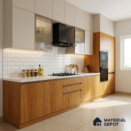 Wooden Look LM 21120 C Golden Elm Prism Path Texture Finish 8 ft x 4 ft Decorative Laminate - 1 mm | Suitable for TV Unit, Wardrobe, Kitchen Cabinets