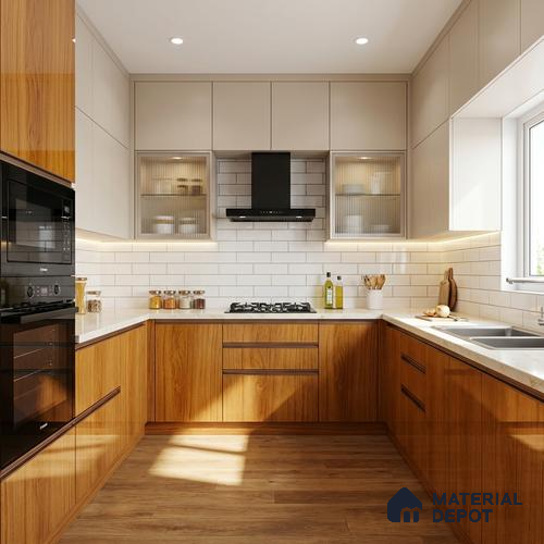 Wooden Look LM 21120 F Golden Elm Wooden High Gloss Finish 8 ft x 4 ft Decorative Laminate - 1 mm | Suitable for TV Unit, Wardrobe, Kitchen Cabinets