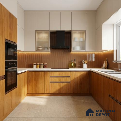 Wooden Look LM 21120 H Golden Elm Zig Wave Texture Finish 8 ft x 4 ft Decorative Laminate - 1 mm | Suitable for TV Unit, Wardrobe, Kitchen Cabinets