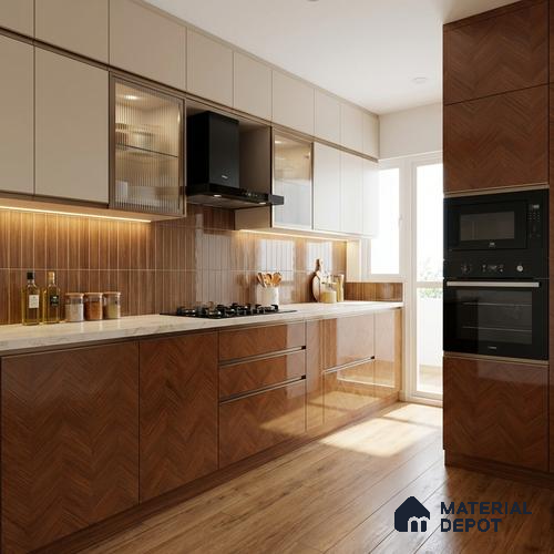 Wooden Look LM 21131 B Royal Teakline Wooden High Gloss Finish 8 ft x 4 ft Decorative Laminate - 1 mm | Suitable for TV Unit, Wardrobe, Kitchen Cabinets